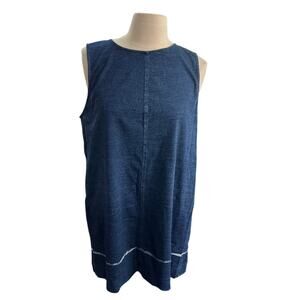 Pure Jill Indigo Tunic Tank Rear Split Hem 100% Cotton Women's Medium Petite